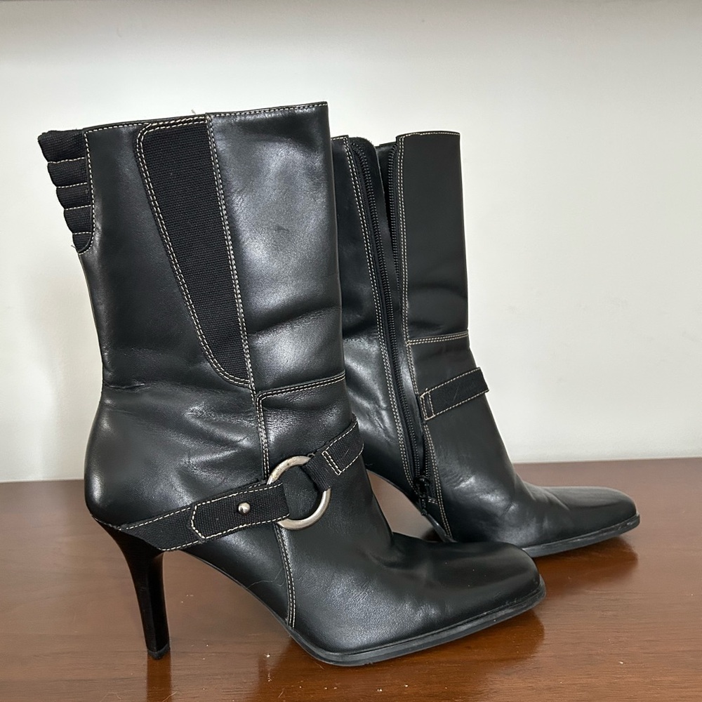 Y2K Black Leather Heeled Boots